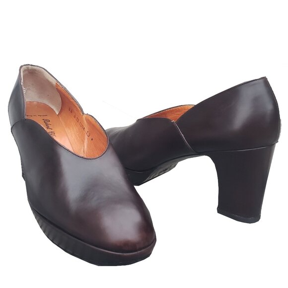Robert Clergerie x Barneys Pumps Brown Leather Round Toe Block Heel 8.5 - Picture 1 of 12
